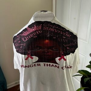 White Graphic T-Shirt with Empowering Design Stronger than Cancer Survivor